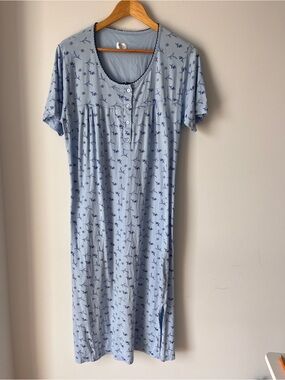 Jace Lingerie Cotton Sleepshirt Nightgown Blue Ditsy Floral Sz XL Cottagecore